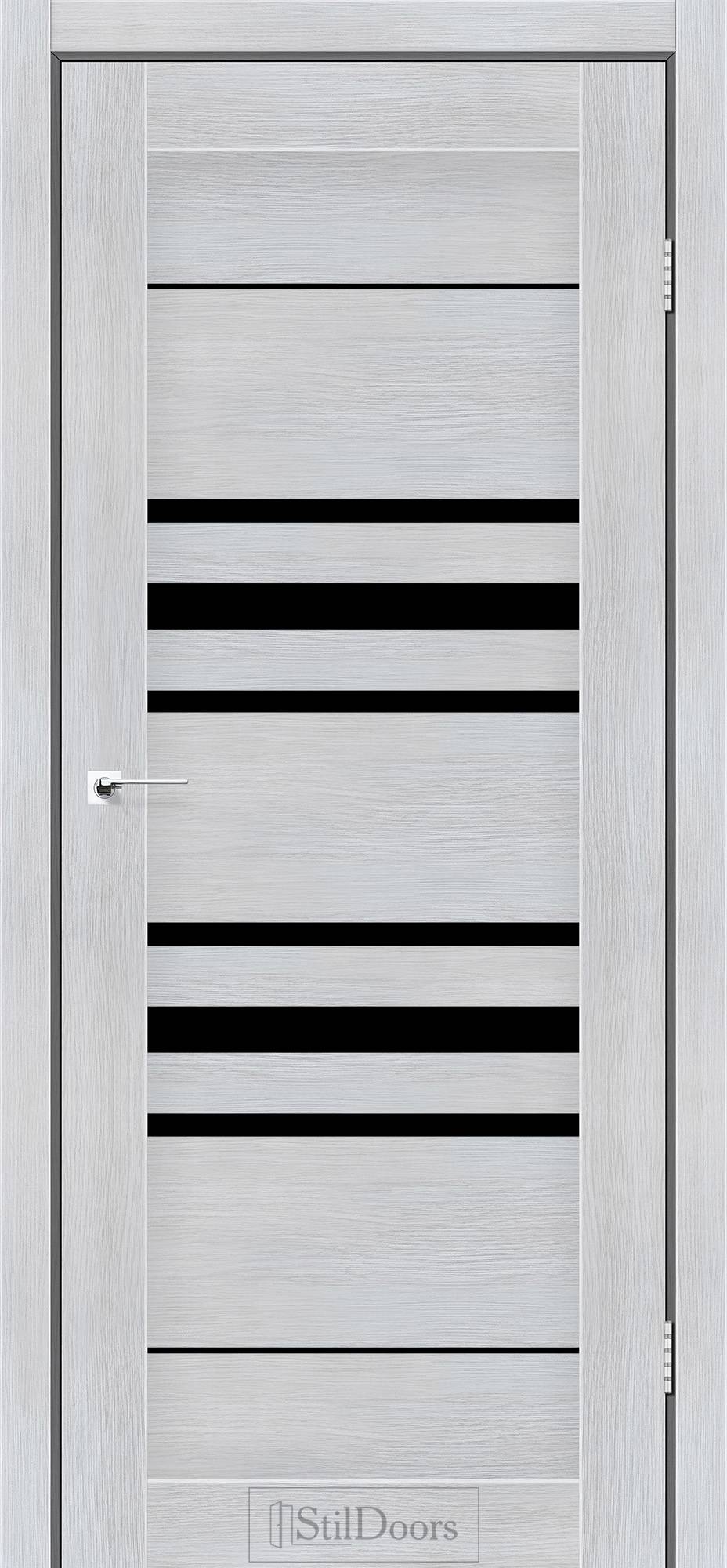 Міжкімнатні двері StilDoors Токіо дуб сріблястий скло ЧОРНЕ