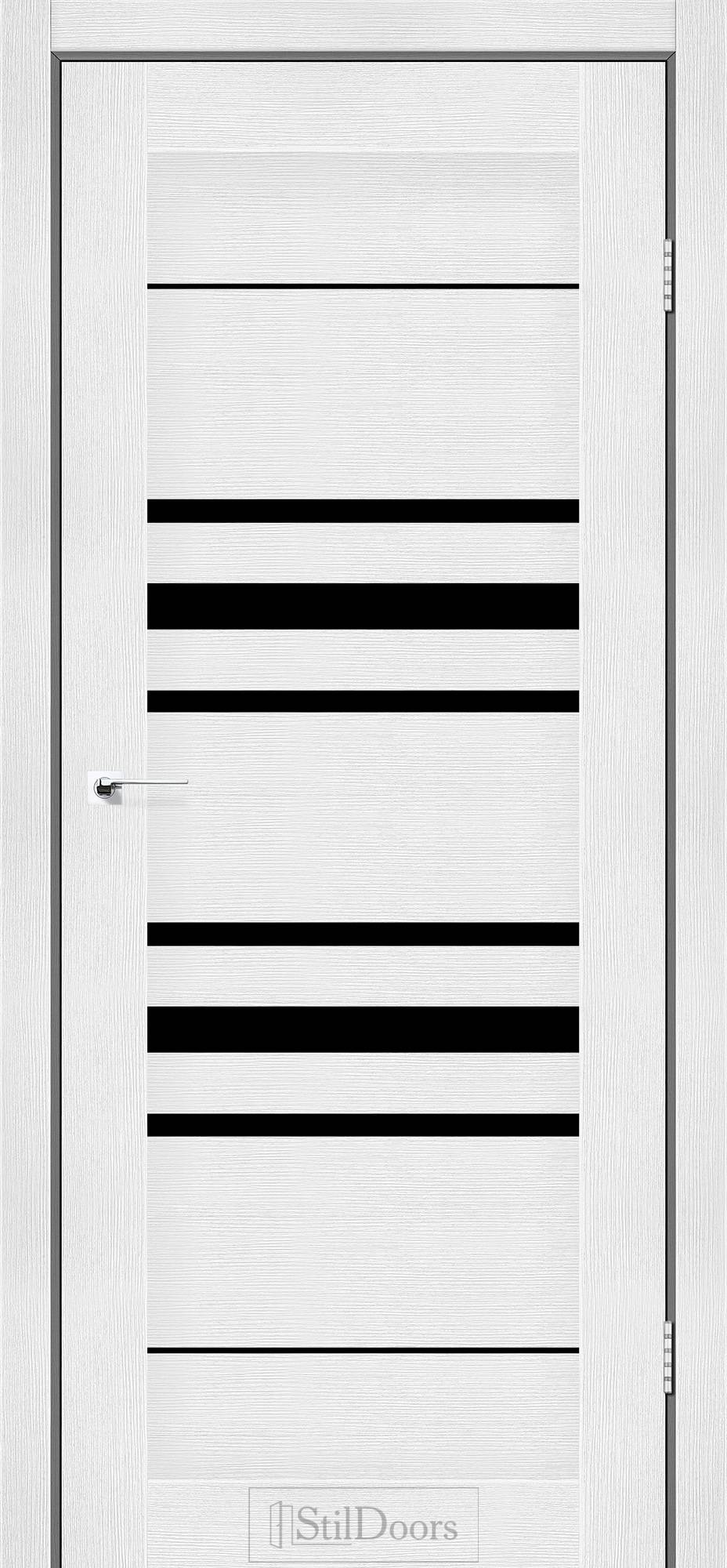 Міжкімнатні двері StilDoors Токіо дуб сріблястий скло ЧОРНЕ