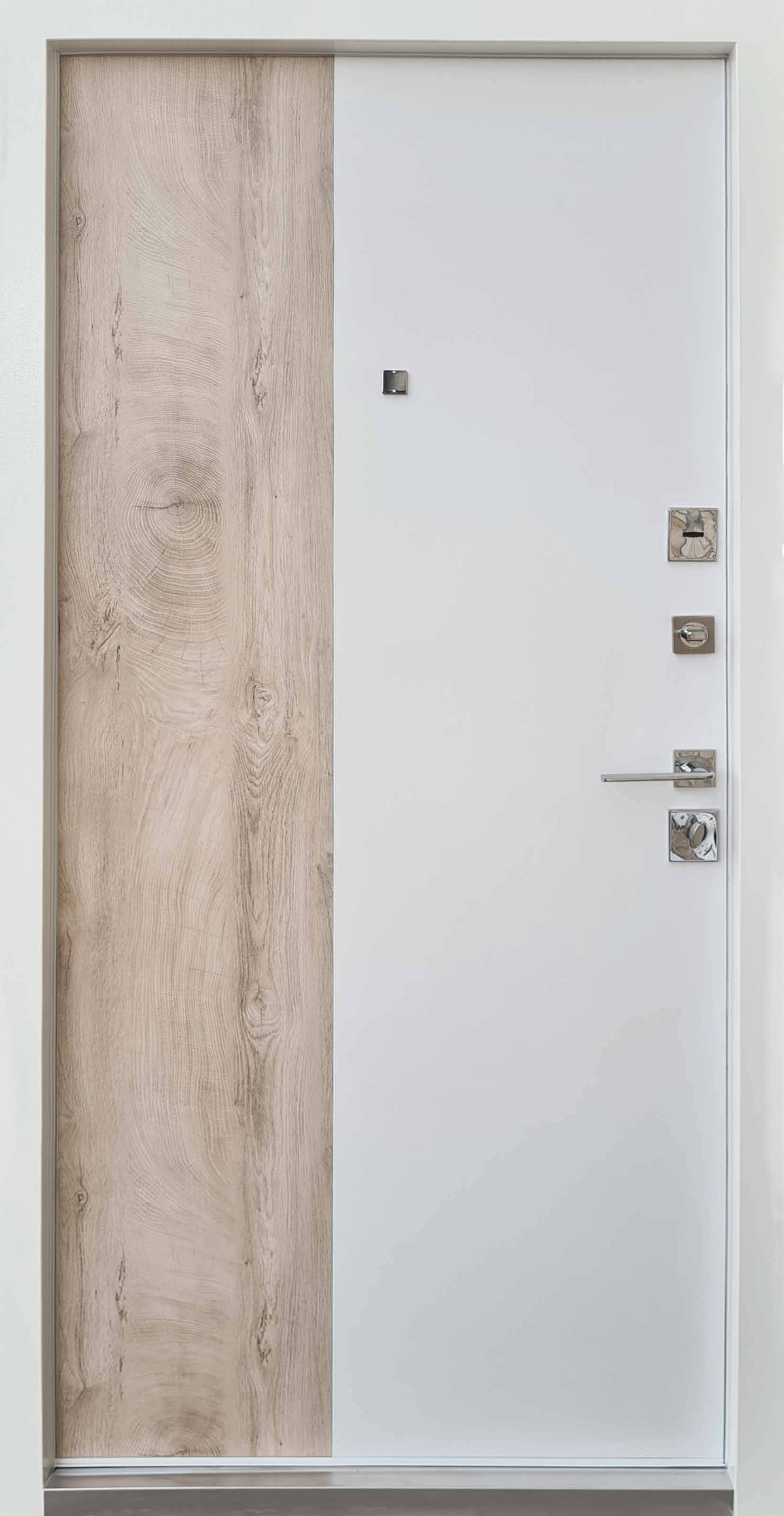 Вхідні двері Qdoors Ультра Корса-М Карамельне дерево Софт Біла емаль