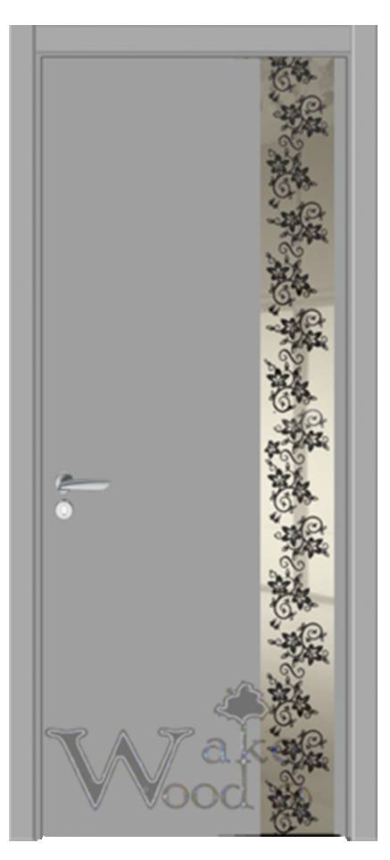 Межкомнатные двери Wake Wood Unica 48 (узкое стекло, декор - узор FLARE)