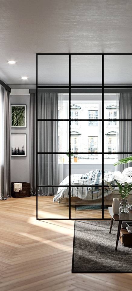 Міжкімнатна перегородка ZEIST СТАЦІОНАРНА зі скла і сталі